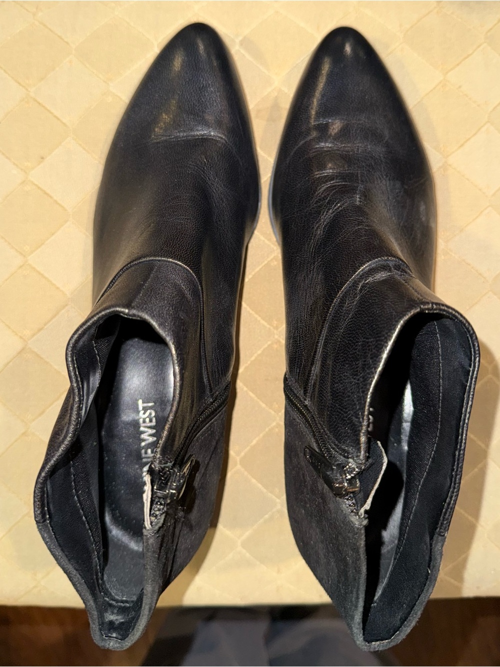 Nine West Black Leather Pointed Toe Ankle Booties